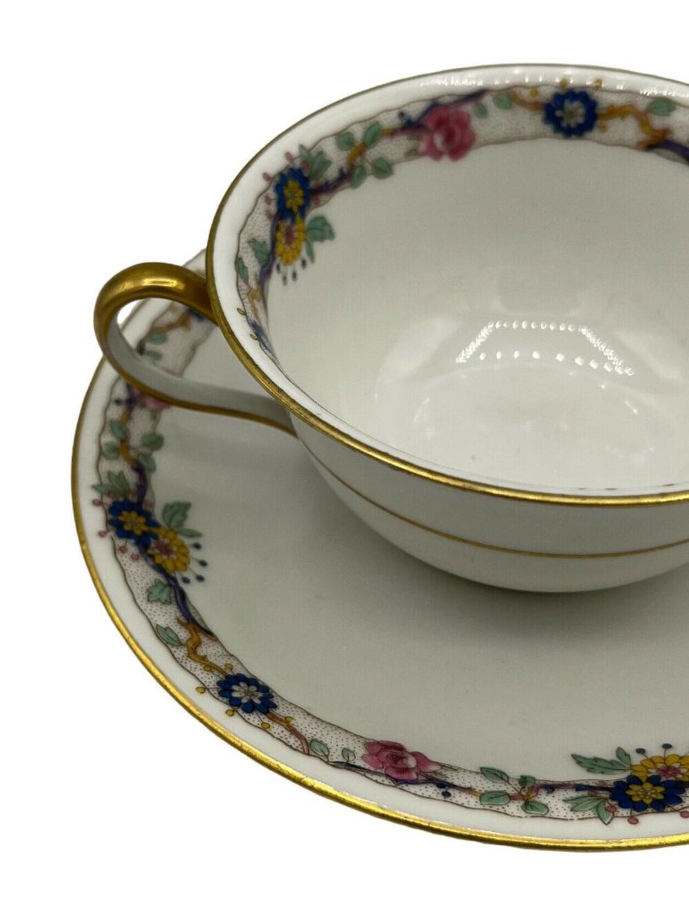 Charles Ahrenfeldt Limoges France Floral Cream Soup Cup Saucer Gold - Picture 5 of 9